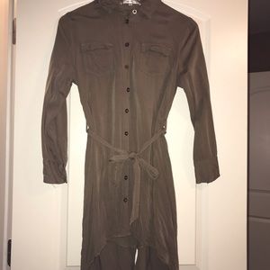 Olive Green Long Sleeve High-Low Dress